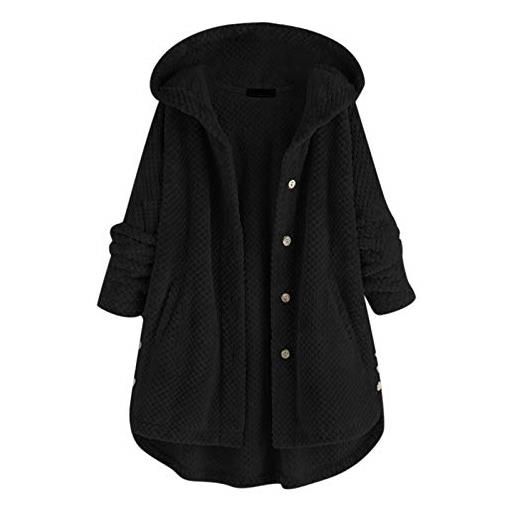 Generic 2023 nuovo - cappotto tascabile irregolare lungo con cappuccio manica in pile plus size donna cappotto da corsa giacca in pile, nero , 4xl