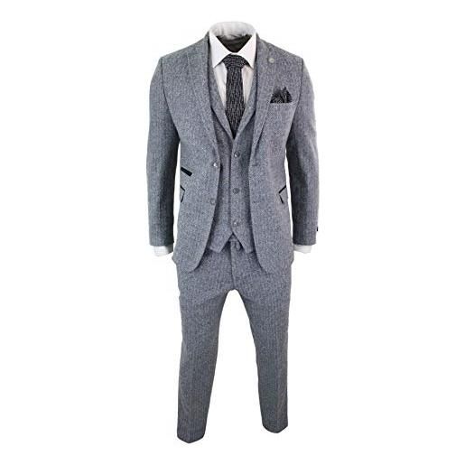 TruClothing.com abito 3 pezzi grigio in lana motivo intrecciato vintage retro tweed