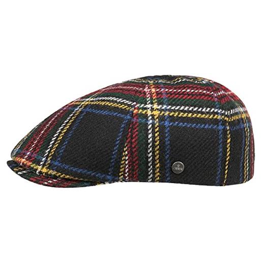 LIERYS coppola stewart wool check uomo - made in the eu berretto a quadri cappello piatto cappellino lana con visiera, fodera autunno/inverno - xl (60-61 cm) nero