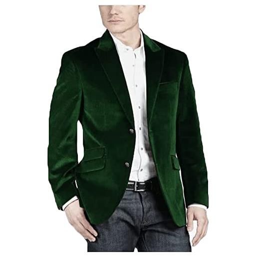 Botong giacca da smoking da uomo in velluto con risvolto a due bottoni per giacca da uomo per festa di nozze, verde, 52