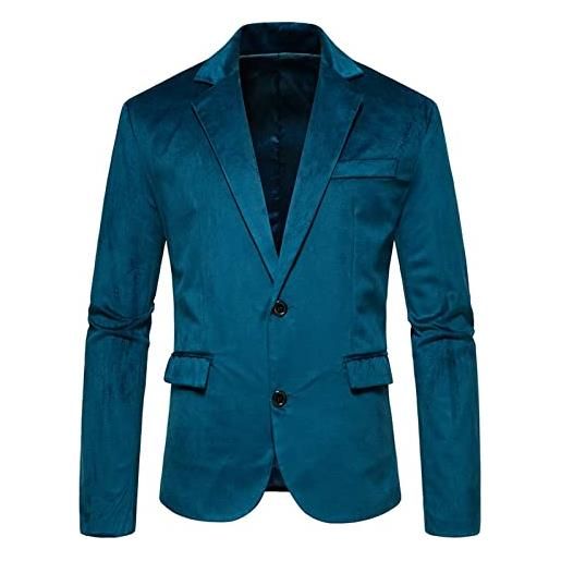liaddkv sakko - giacca da uomo in velluto, vestibilità normale, da uomo, xxxl, elegante, con 2 bottoni, da lavoro, casual, per lavoro, matrimonio, feste, blu, l