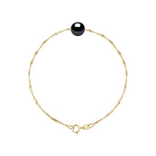 PEARLS & COLORS NATURAL FINE PEARLS pearls & colors - bracciale con vera perla d'acqua dolce rotonda, 8-9 mm, qualità aaa+ - colori black tahiti, disponibile in oro giallo e oro bianco, gioiello da donna