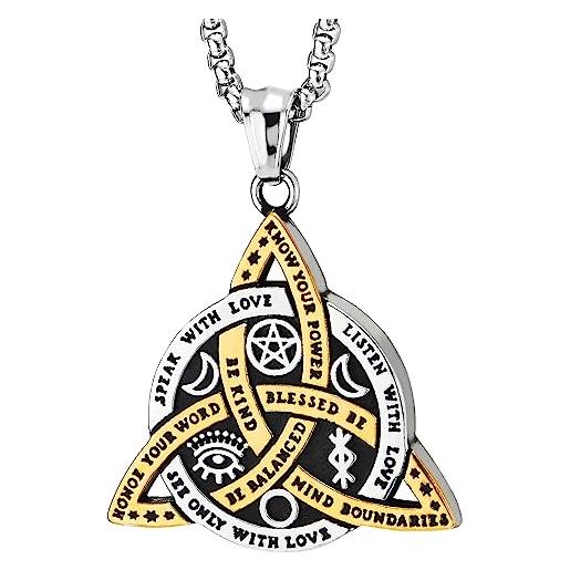 COOLSTEELANDBEYOND interlacciato triquetra trifoglio nodo celtico trinità nodo cerchio ciondolo collana acciaio inossidabile, argento oro