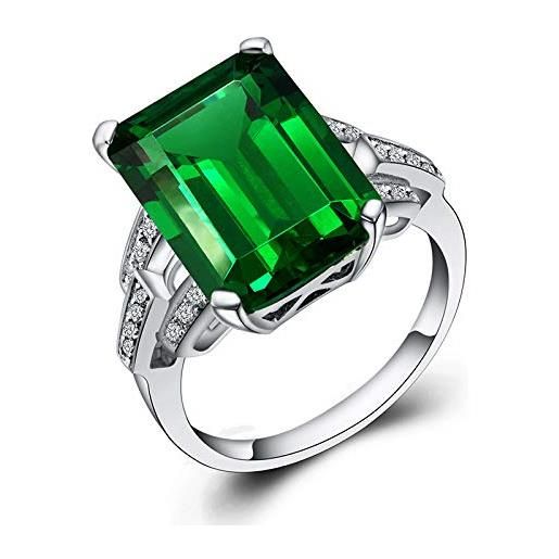 Sdouefos anello di fidanzamento solitario con pietra portafortuna da 5 carati, taglio smeraldo, in argento sterling 925 con smeraldo verde, l 1/2, metallo