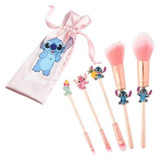Disney set pennelli make up - astuccio stitch con pennelli trucco e fascia per capelli - trousse da viaggio donne ragazze stitch gadget ufficiale (rosa)