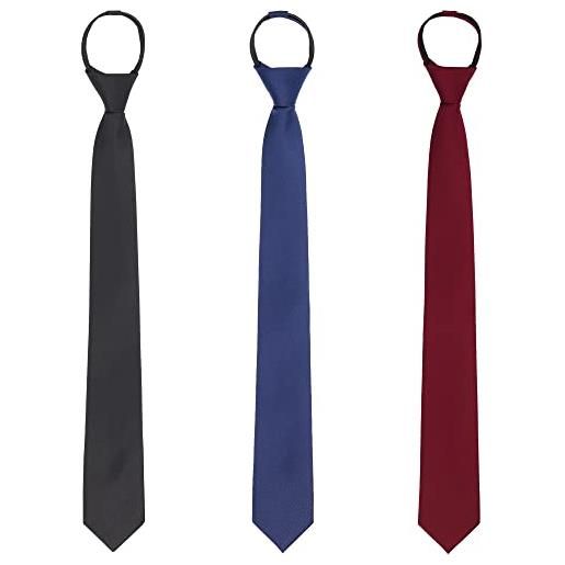WANYING 5 × cravatta con cerniera per uomo cravatta stretta 6cm pre-legato regolabile business casual lunghezza 48cm - tinta unita nero blu scuro grigio scuro grigio chiaro bordeaux