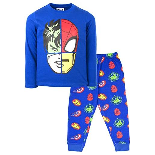 Marvel - pigiama per bambini - pigiama a maniche lunghe blu navy con supereroi indumenti da notte in cotone 100% - merchandise ufficiale 3/4 anni