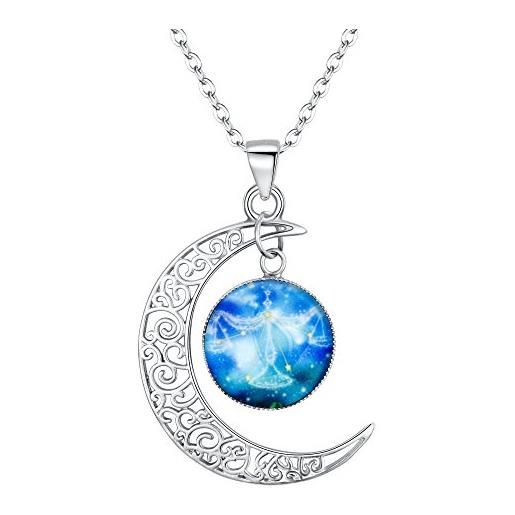 Clearine collana argento 925 oroscopo zodiaco 12 costellazione astrologia galassia & mezzaluna luna perle di vetro pendente collana bilancia