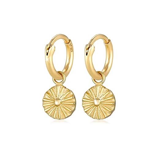 Elli orecchini da donna ciondolo sun antique vintage trend in 925 sterling silver placcato oro