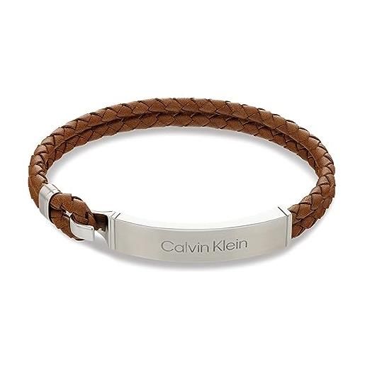Calvin Klein braccialetto in pelle da uomo collezione ck iconic for him, marrone