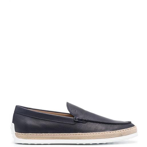 Tod's raffia-trimmed leather loafers - blu