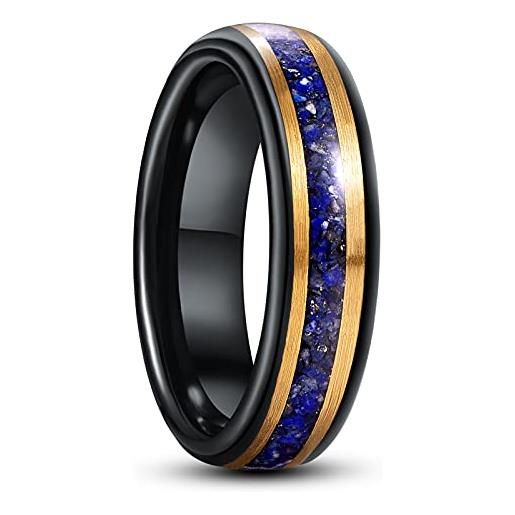 NUNCAD anello uomo donna anello carburo di tungsteno nero con lapislazzuli anelli per fidanzamento matrimonio partner gioielli taglie (17.5)