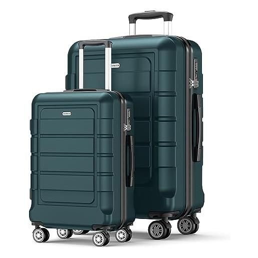 SHOWKOO set di valigie rigide 2 pezzi espandibile abs+pc leggero ultra durevole valigia trolley da viaggio con chiusura tsa e 4 ruote doppie (m-xl, verde)