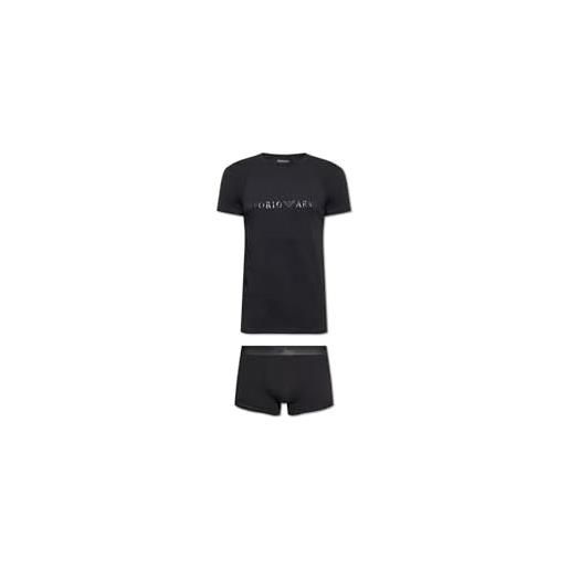 Emporio Armani underwear men's t-shirt+boxer christmas shiny logo, biancheria intima uomini, black, 