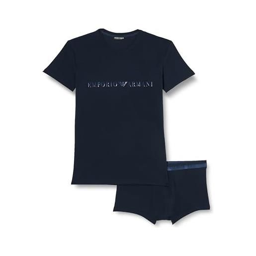 Emporio Armani underwear men's t-shirt+boxer christmas shiny logo, biancheria intima uomini, black, 