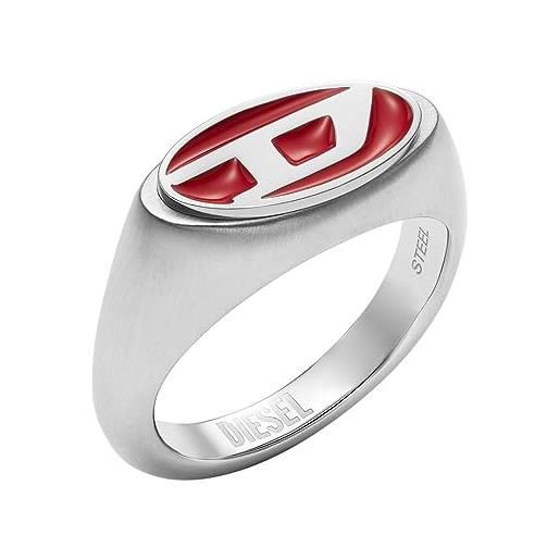 Diesel anello da uomo, acciaio inossidabile smaltato rosso, dx1444040, argento (silver), 10