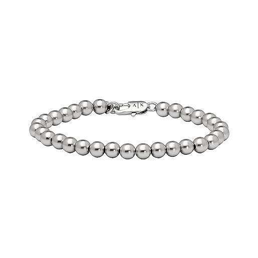 Armani Exchange bracciale da uomo, bracciale con perline in ottone, l: 210 mm, w: 6 mm, argento (silver)