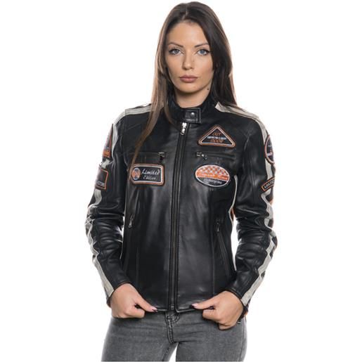 Leather Trend motociclista donna - biker donna nero tamponato in vera pelle