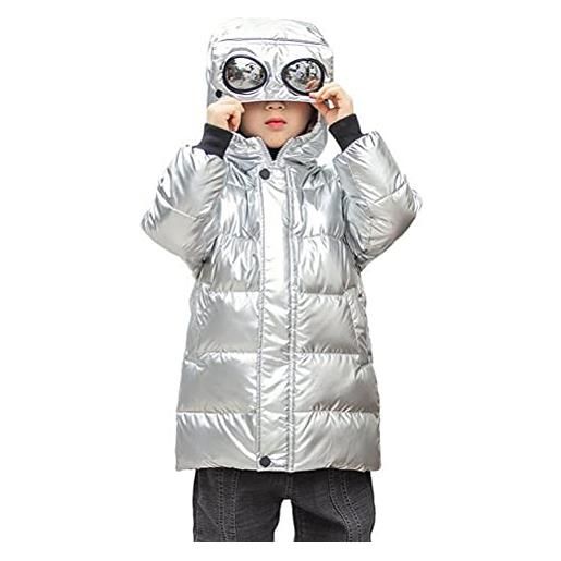 Nemopter - piumino per bambino, invernale, caldo, con cappuccio e cerniera, per bambini, grigio, 8-9 anni
