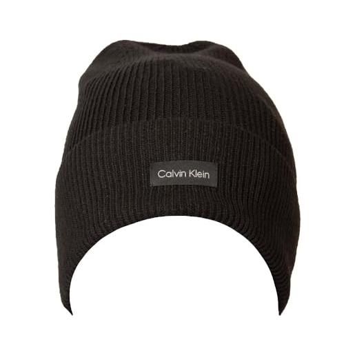 Calvin Klein cappello ck cuffia berretto con risvolto articolo kk60k608519 essential knit beanie, bax black/nero, taglia unica