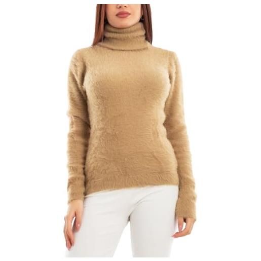 Toocool maglione donna collo alto peloso eco pelliccia pullover vi-9518 [s/m, camel]