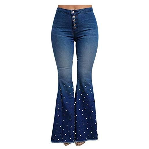 OBiQuzz pantaloni a zampa da donna, jeans a vita alta, elasticizzati, skinny svasato, slim fit, larghi, pantaloni larghi, colore blu scuro, jeans in denim, grandi dimensioni, jeans da donna, jeans da donna, 
