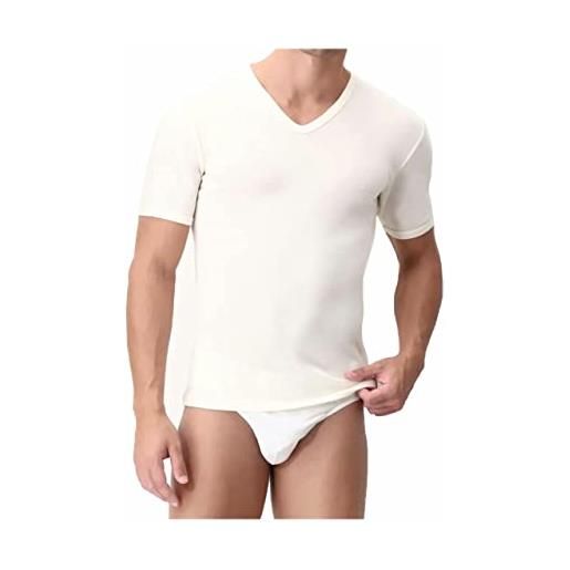 Liabel maglietta intima uomo lana cotone 65% lana 2-3 pezzi scollo v maglia intima uomo termica invernale 5321 (2 pezzi bianco lana, xl)