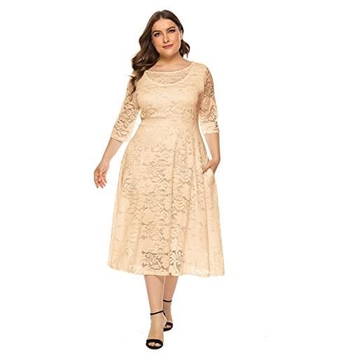 Odizli abito da donna elegante, con maniche a 3/4, per matrimoni, feste, cocktail, taglie forti, colore: rosa. , xxxl