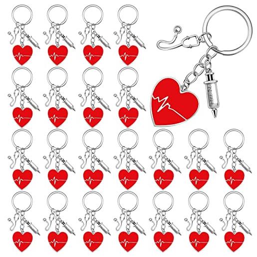 Yinkin 24 pezzi regali per infermiere per donne e uomini, portachiavi con ciondolo a forma di cuore rosso, per infermieri, settimanali, infermiere, apprezzamento, regalo di laurea per infermieristica, 