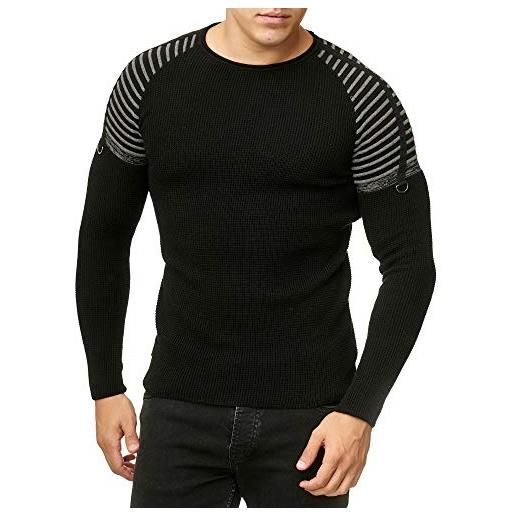 Redbridge maglione da uomo felpa lavorata a maglia in cotone design striped shoulder nero l