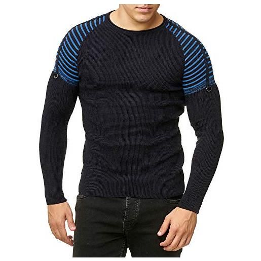 Redbridge maglione da uomo felpa lavorata a maglia in cotone design striped shoulder blu s