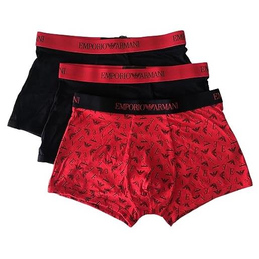 Emporio Armani underwear men's 3-pack pure cotton boxer, uomini, black/print black/lime, 