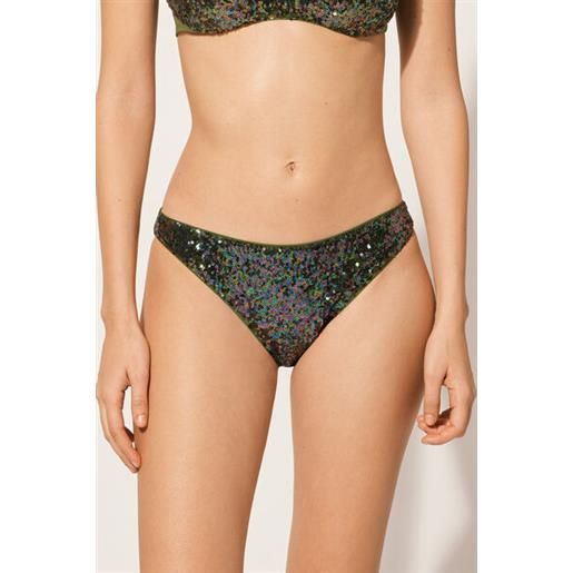 Calzedonia slip paillettes costume glowing surface verde