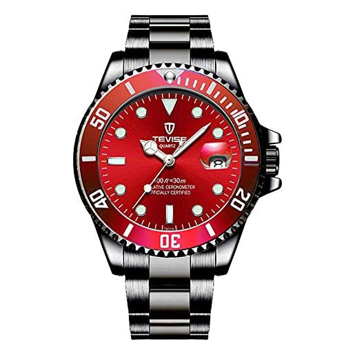 JTTM orologio da uomo moda sport orologio al quarzo analogico impermeabile orologio da calendario casual da lavoro in acciaio inossidabile, black red