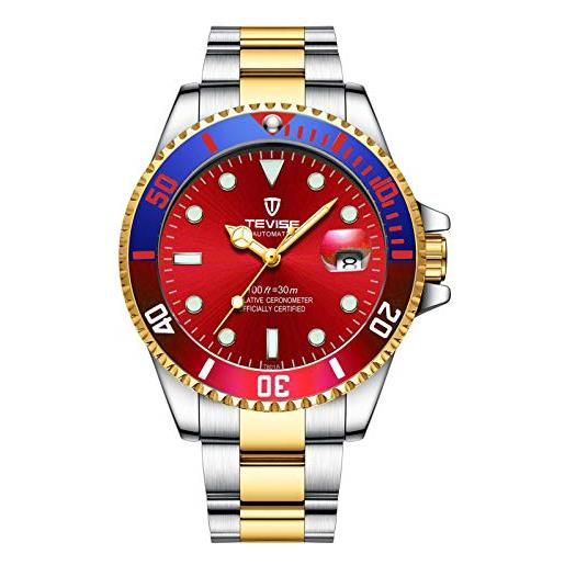 JTTM orologio da uomo moda sport orologio al quarzo analogico impermeabile orologio da calendario casual da lavoro in acciaio inossidabile, colorful red