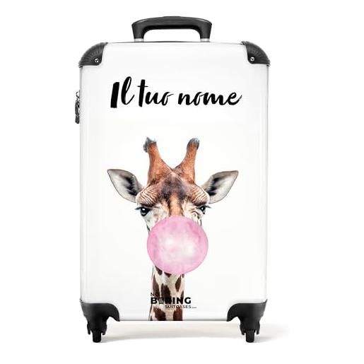 NoBoringSuitcases.com® valigia personalizzata, valigia per bambini - trolley da cabina 55x40x20 cm, bagaglio per bambini - valigia per bambini - giraffa con gomma da masticare - valigia con nome