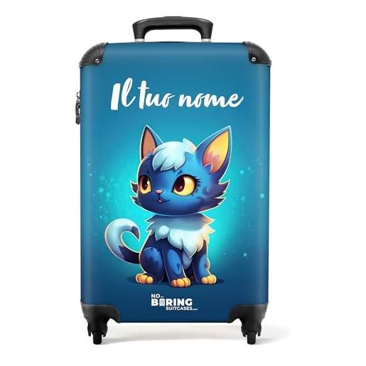NoBoringSuitcases.com® valigia personalizzata, valigia per bambini - trolley da cabina 55x40x20 cm, valigia da cabina per bambini - trolley per bambini - gatto blu con bianco - valigia con nome