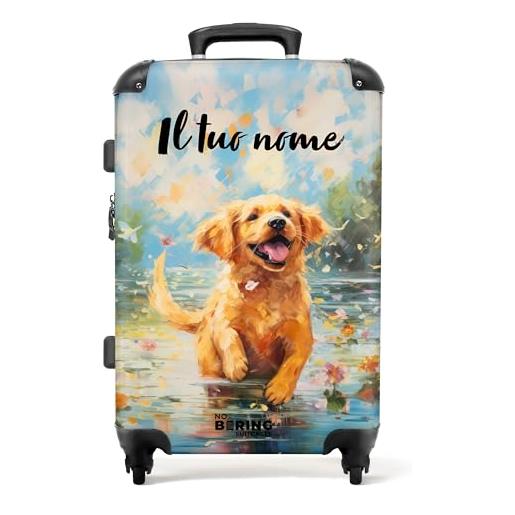 NoBoringSuitcases.com® valigia personalizzata, valigia per bambini, 67x43x25cm - valigia da viaggio per bambini, valigia rigida - valigia rigida a forma di cane in acqua colorata - valigia con nome
