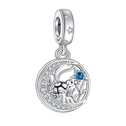 NINGAN 925 ciondolo a forma di tartaruga in argento sterling ciondolo con zirconi blu brillante per bracciale da donna