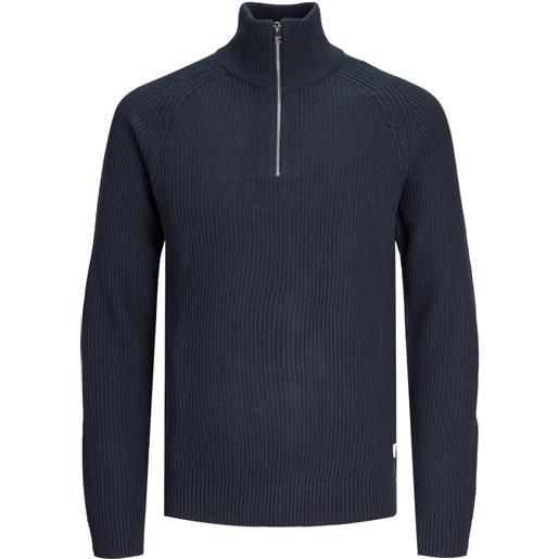 Jack & Jones jack&jones pullover a coste con mezza zip blu da uomo