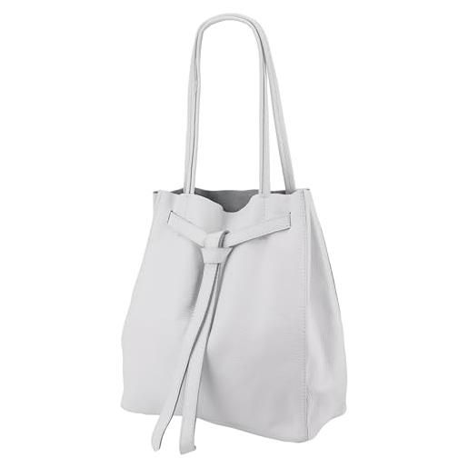 SH Leder ® sandra g535 - borsa shopper da donna in vera pelle bovina con fiocco e tasca interna in diversi colori, 29 x 33 cm, bianco, l