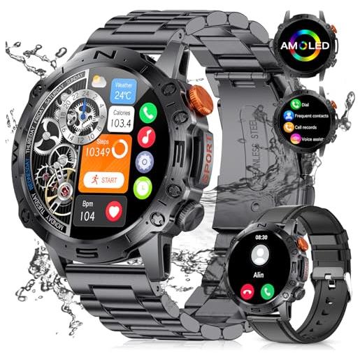 LIGE smartwatch uomo con chiamate bluetooth, 1.43 amoled orologio smartwatch uomo con assistente vocale, contapassi, cardiofrequenzimetro, sonno, ip68 impermeabile militari smart watch per android ios