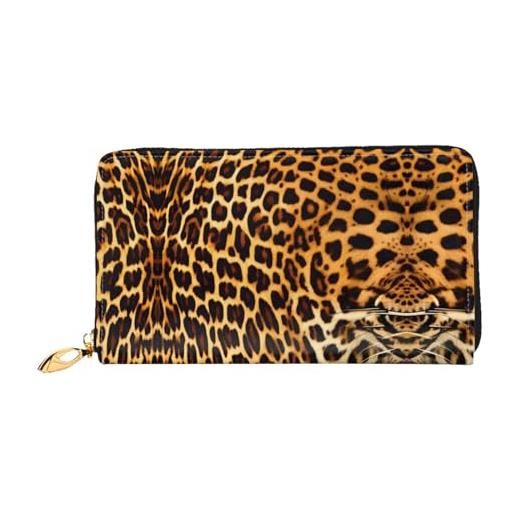 ZYVIA strisce su leopardi alla moda doppio lato stampato portafoglio lungo in pelle multifunzionale portafoglio donna similpelle grande capacità morbido, nero , taglia unica