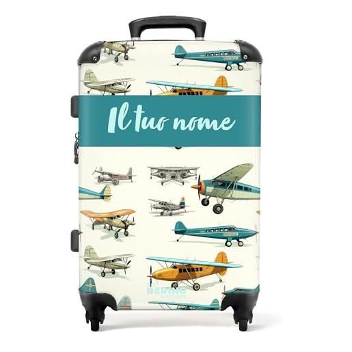 NoBoringSuitcases.com® valigia personalizzata, valigia per bambini, 67x43x25cm - valigia da viaggio - valigia per bambini, valigia a rotelle - valigia rigida con motivo aereo - valigia con nome