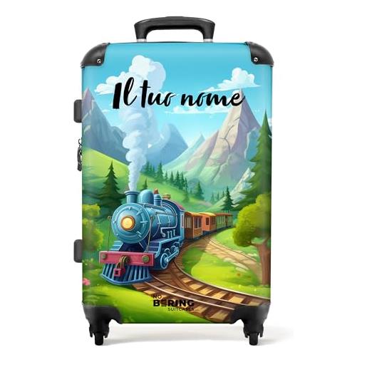 NoBoringSuitcases.com® valigia personalizzata, valigia da viaggio per bambini, 67x43x25cm - valigia per bambini, valigia a rotelle - valigia rigida - treno tra le montagne - valigia con nome