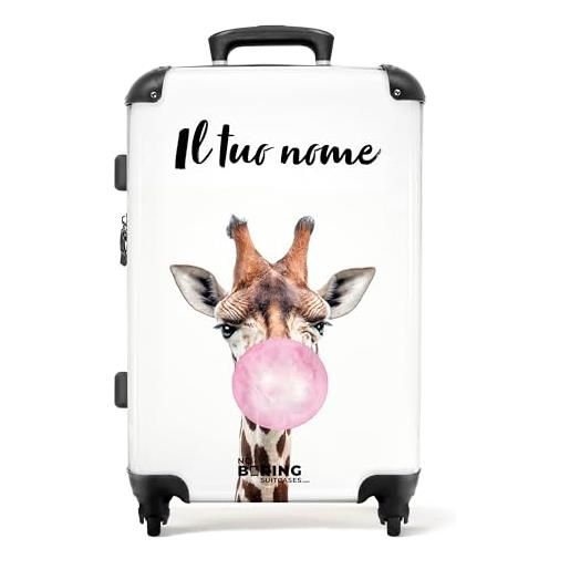 NoBoringSuitcases.com® valigia personalizzata, valigia per bambini, 67x43x25cm - valigia da viaggio per bambini - valigia rigida a forma di giraffa con gomma da masticare - valigia con nome