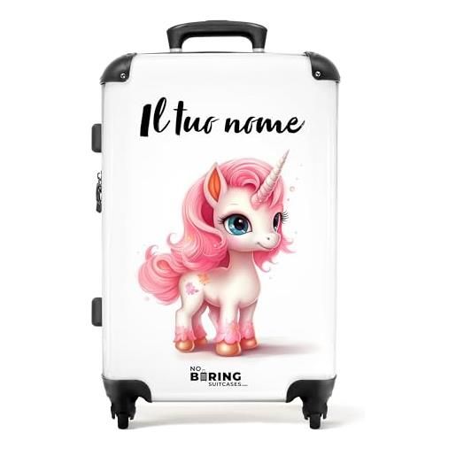 NoBoringSuitcases.com® valigia per bambine - unicorno - sfondo bianco unicorno - valigia per bambine - valigia personalizzata 67x43x25cm - valigia per bambine - trolley per bambine