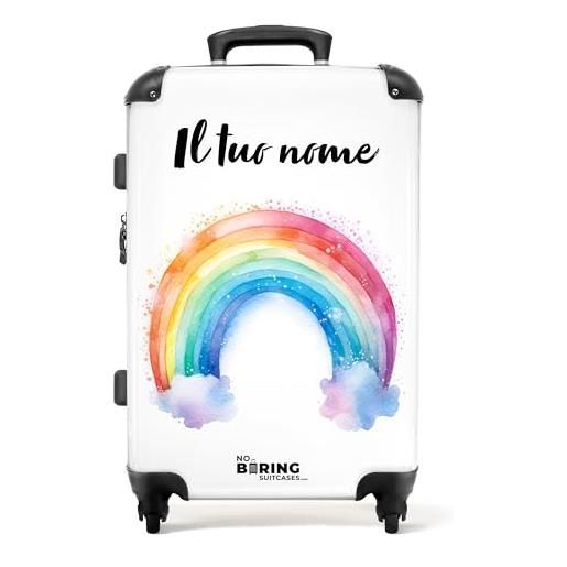 NoBoringSuitcases.com valigia bambini, valigia grande, valigia personalizzabile, trolley bambina, valigia per bambini, serratura tsa, valigia grande 23 kg (67 cm - 72 l), (arcobaleno - bianco)