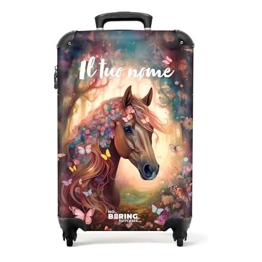 NoBoringSuitcases.com® valigia per bambine - valigia bambina - cavallo con fiori - valigia per bambine - trolley - trolley per bambine - 55x40x20 - valigia con foto - personalizzata