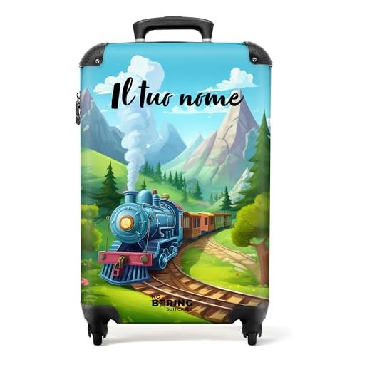 NoBoringSuitcases.com® valigia personalizzata, valigia per bambini - trolley da cabina 55x40x20 cm, valigia da bambini - trolley per bambini - treno in montagna - leggero - valigia con nome